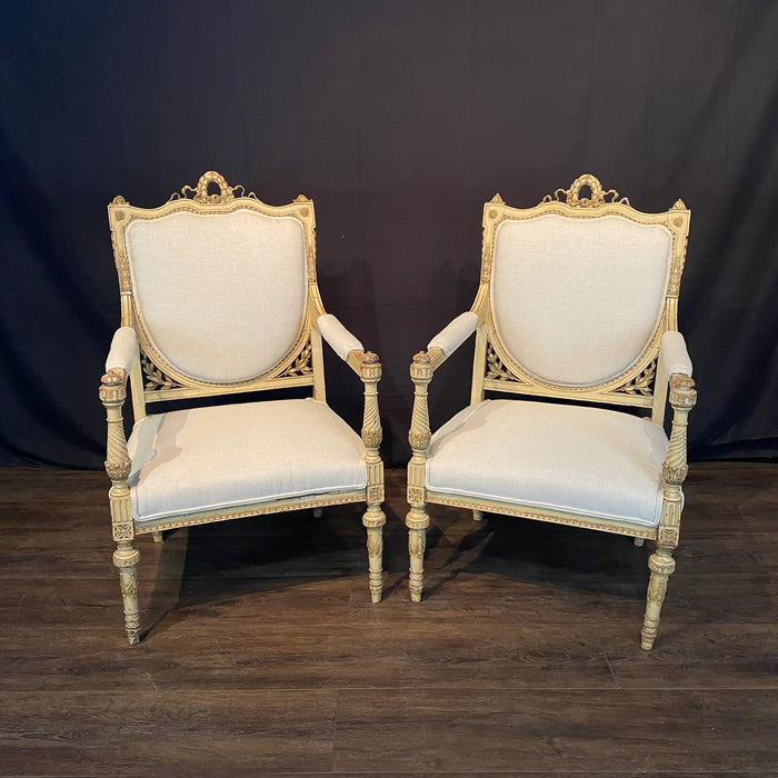 Pair of Antique French Neoclassical Armchairs or Fauteuils Louis XVI