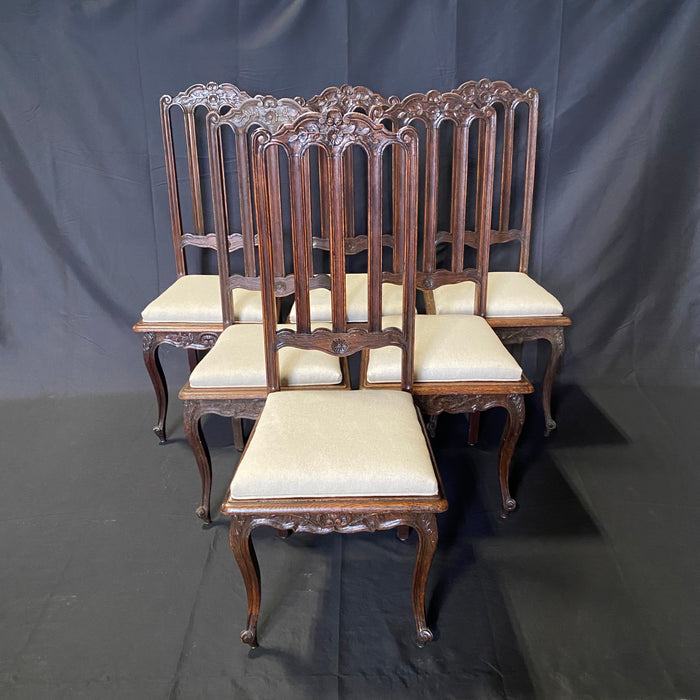 Set of Six French Oak Hand Carved 19th Century Dining Chairs