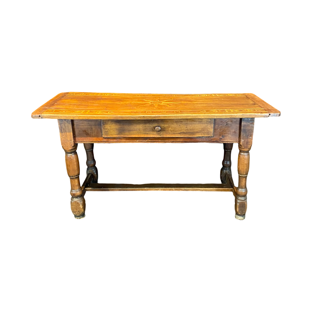 Antique French Provincial Side Table, Console or Sofa Table with Inlaid Sunburst