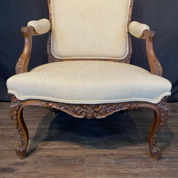 Fine Pair of 19th Century French Louis XV Period Carved Walnut Armchairs or Fauteuils
