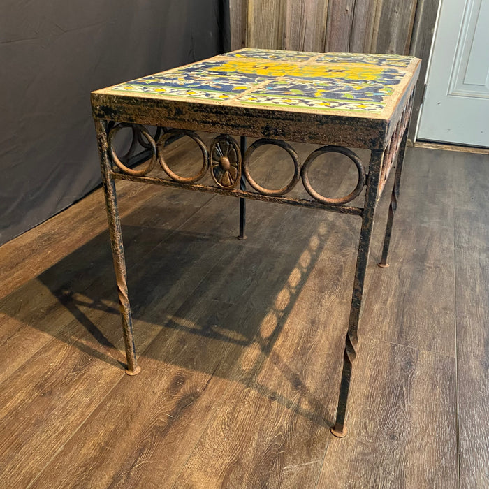 18th Century Tile Top Side, Accent or Coffee Table with Later Iron Base