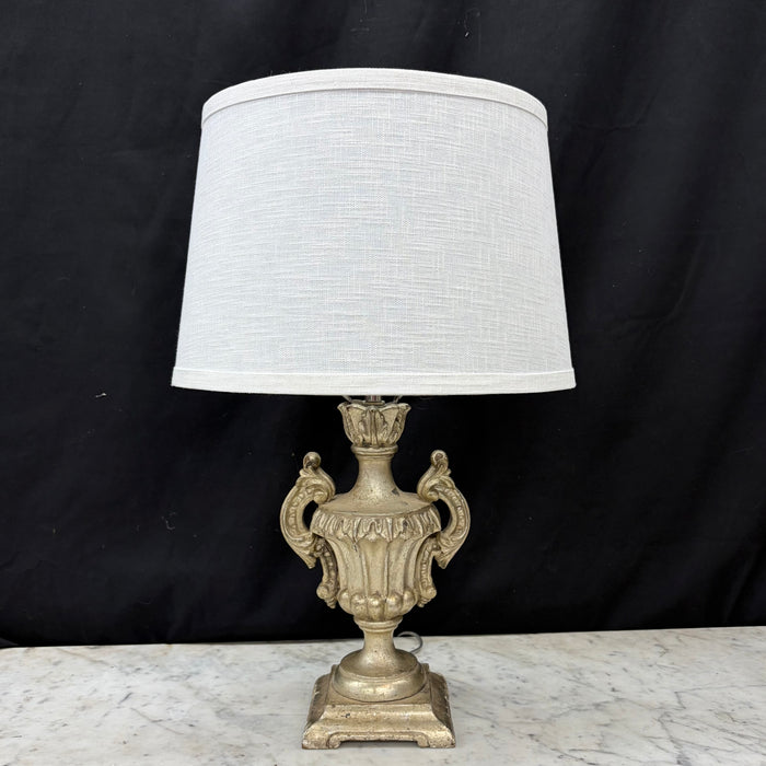 Antique Silver Urn Table Lamp with Elaborate Foliate Carving and Scrolled Handles (2 available)