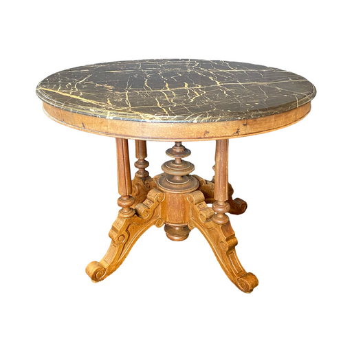 French Round Gueridon Marble Top Center Table, Dining Table or Accent Table with Carved Turned Pedestal Base