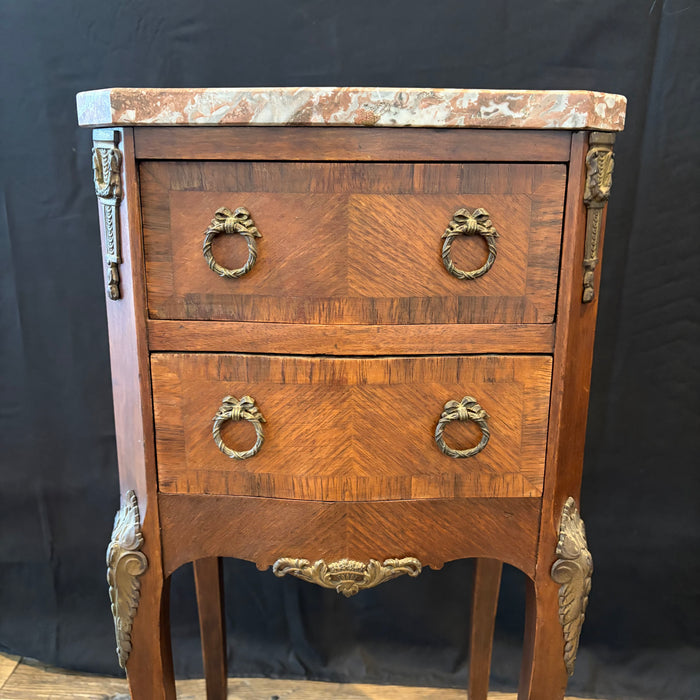 French Pair Marble Top Nightstands or Bedside Tables, or Side Tables Louis XV