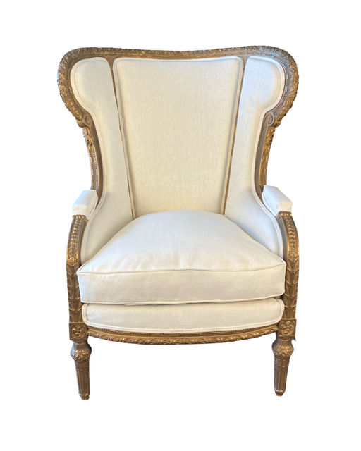 Antique French Louis XVI Armchair or Bergere Chair with New Upholstery
