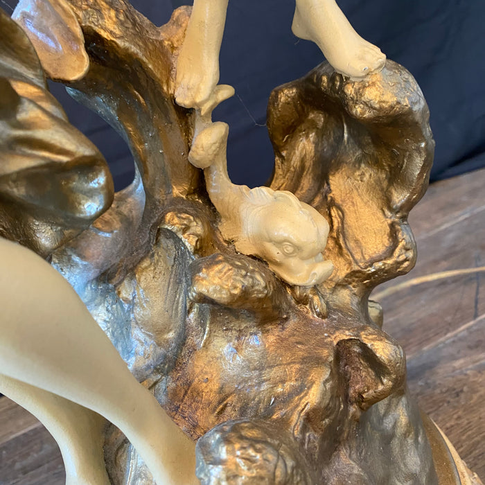 French Large Art Nouveau Figural Table Lamp Signed Auguste Moreau