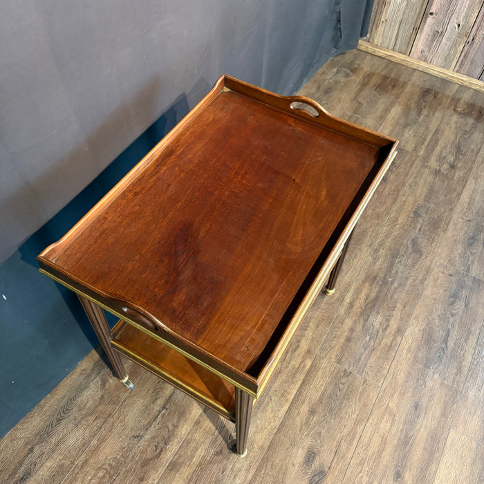 Antique French Bar Cart or Drinks Trolley with Pull-Out Leaves, Lower Shelf and Fluted Legs