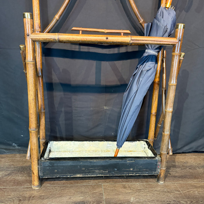 Antique Burnt Bamboo Hall Tree Coat Rack Umbrella Stand and Hat Rack with Mirror