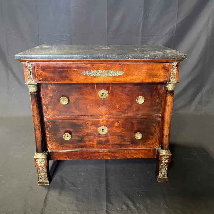 French 19th Century Empire Petite Walnut Commode with Original Marble Top