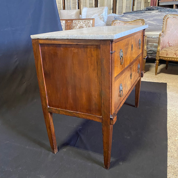 Early 19th Century French Continental Neoclassical Fruitwood Directoire Commode with Lion Pulls and Original Marble Top