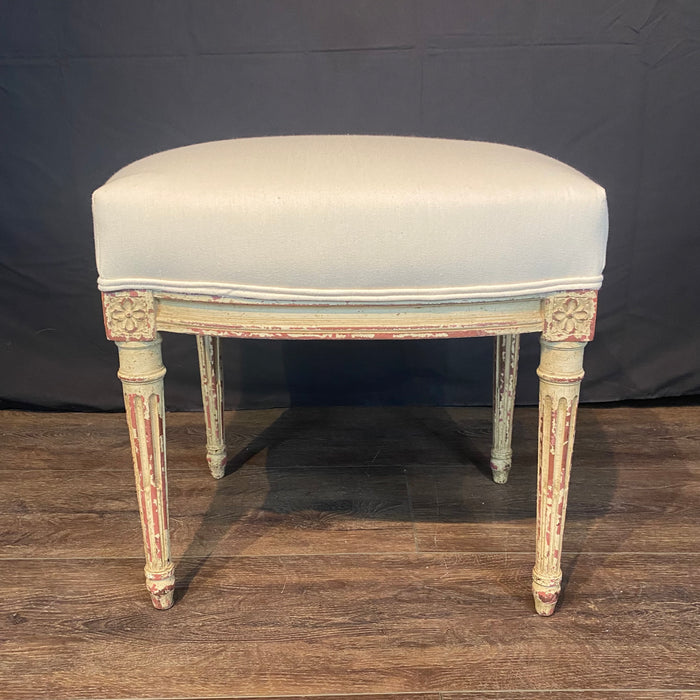 French Pair Louis XVI Painted Footstools or Ottomans