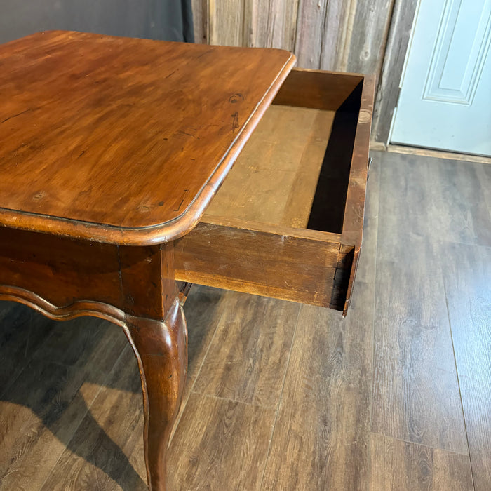 19th Century French Louis XV Walnut Side Table or Writing Desk with Large Drawer, Cabriole Legs and Hoof Feet