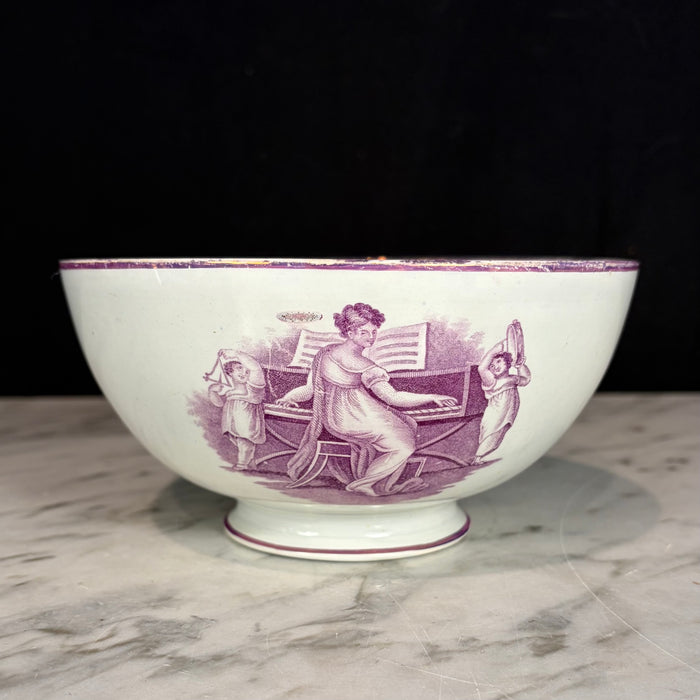 18th Century Period English Pink Lustreware Transferware Bowl - Woman at Pianoforte