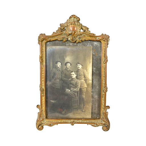 Antique French Ornate Gilt Metal Photo Frame with Original Military Portrait