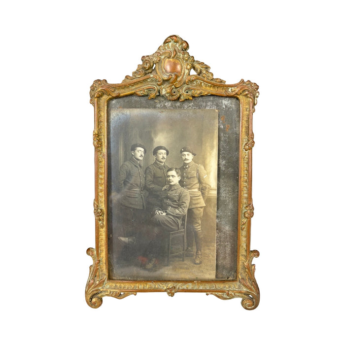 Antique French Ornate Gilt Metal Photo Frame with Original Military Portrait