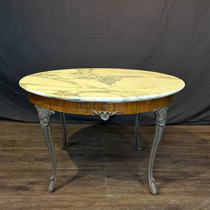 French Marble Top Coffee Table with Ormolu Mounted Apron and Cabriole Legs