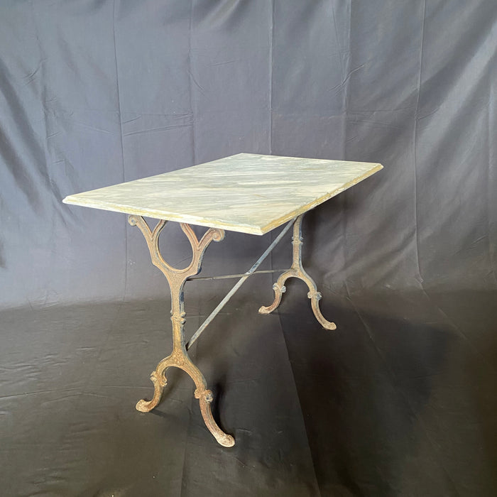 French Marble Top Cafe Table or Bistro Table with Great Art Nouveau Metal Base