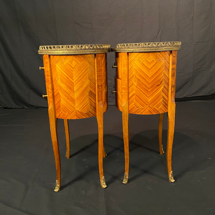 French Louis XV bedside tables, nightstands or side tables with marquetry
