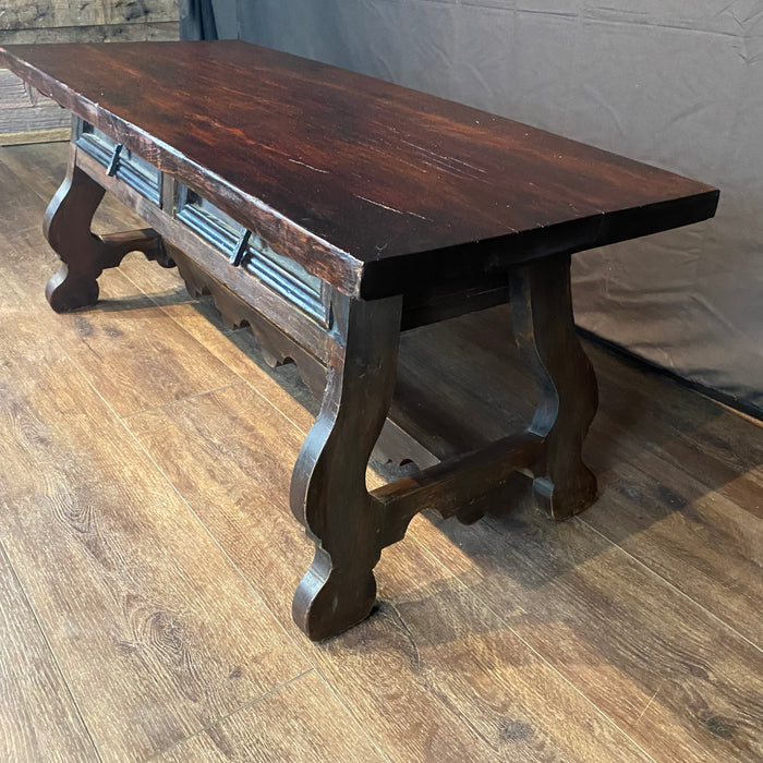 Early Spanish Coffee Table with Double Sided Drawers and Lyre Legs
