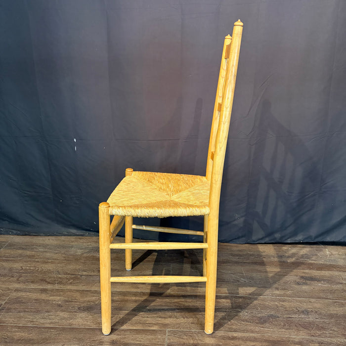 Set of Four Swedish Gustavian Style Country Spindle Back Dining Chairs with Rush Seats