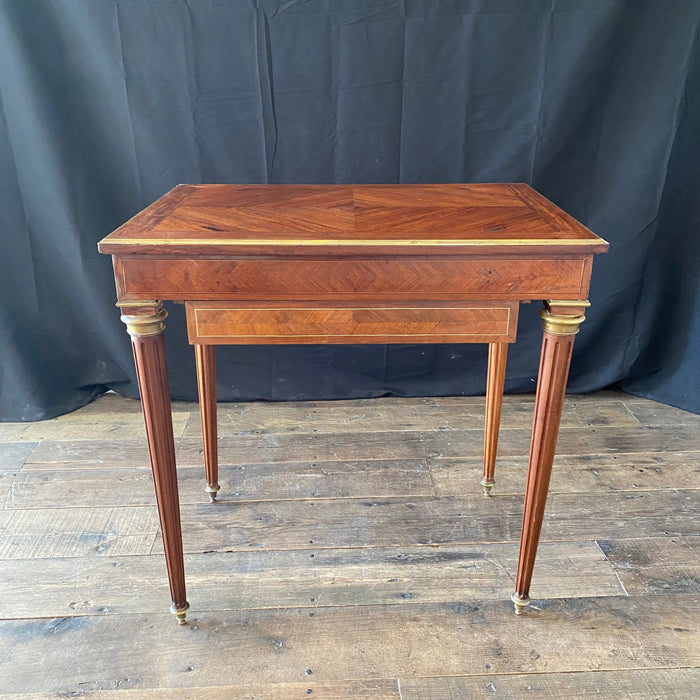 French Inlaid Game Table with Reversible Felt Top and Original Backgammon and Other Game Pieces