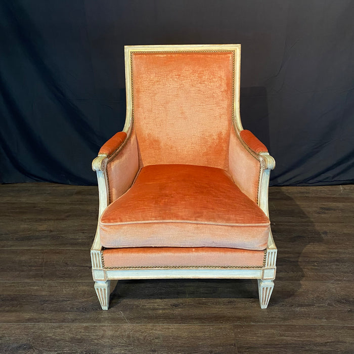 Pair of Antique French Louis XVI Painted Bergere Chairs or Armchairs with Original Mohair
