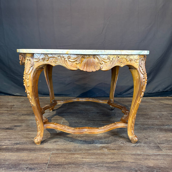 French Louis XV Marble Top Coffee Table with Exceptional Carving