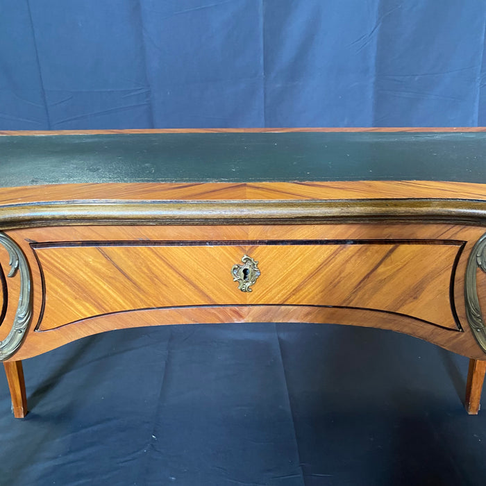 French Louis XV Bureau Plat Desk or Writing Table with Embossed Leather Top