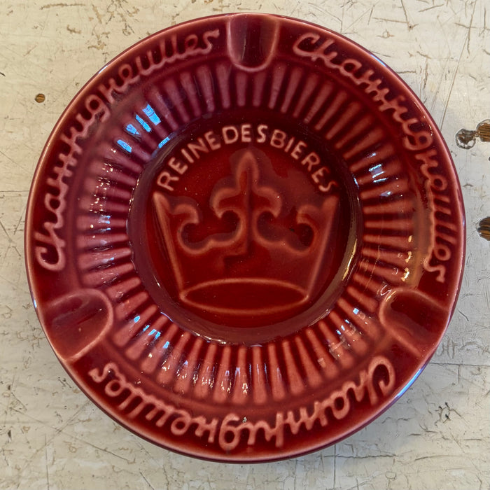 French Sarreguemines Advertising Ashtray Dish for French Brewery Champigneulles: Burgundy