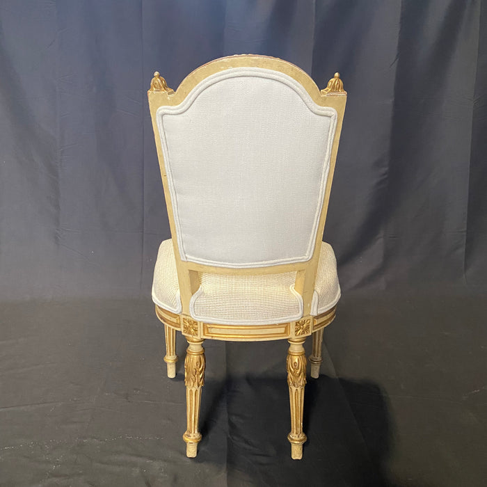 Set of 6 French 19th Century Salon Chairs, Side Chairs or Dining Chairs with Original Gilt and White Paint and New Upholstery