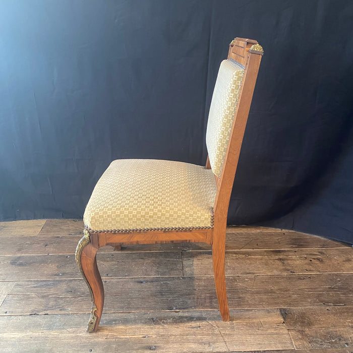 Pair of Antique French Neoclassical Side Chairs or Accent Chairs with Spectacular Inlay and Bronze Mounts