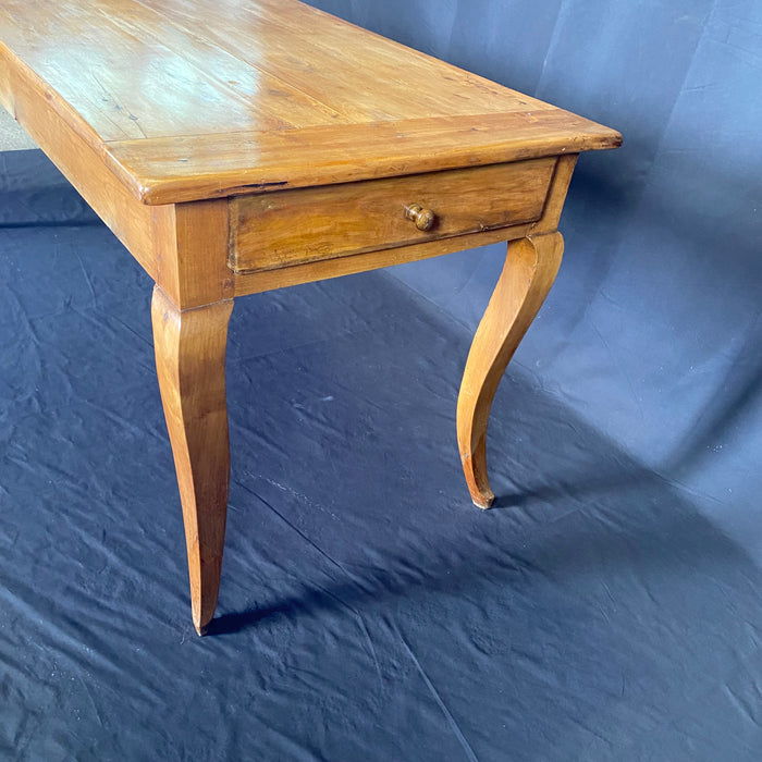 Antique French Provincial Cherry Farmhouse Harvest Dining Table with Bread Board and Drawer