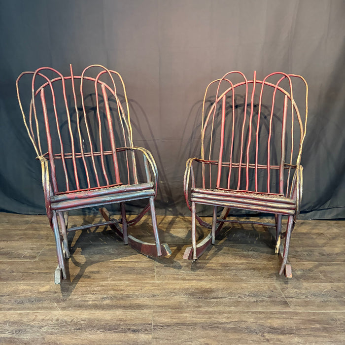 Pair Antique Rocking Chairs Adirondack Bent Twig from Maine