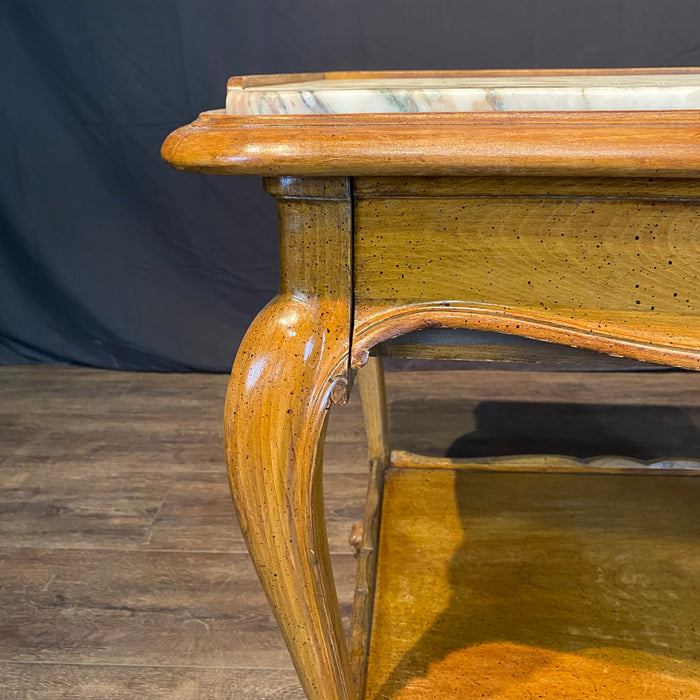 Pair French Louis XV Style End Tables or Side Tables with Exquisite Marble Tops