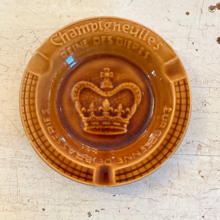 French Sarreguemines Advertising Ashtray Dish for French Brewery Champigneulles: Brown