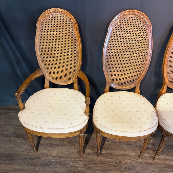Set of 8 Midcentury French Louis XVI Style Cane Back Dining Chairs with Two Armchairs
