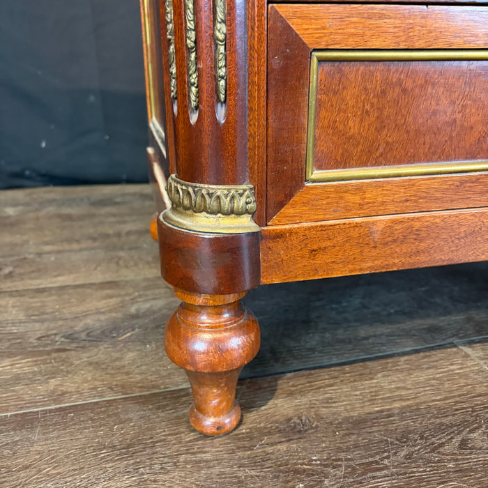 Pair of Antique French Marble Top Petite Commodes, Side Tables or Nightstands with Brass Mounts