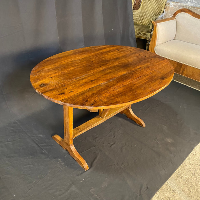 Large Oval Cherry French Early 19th Century Vigneron or Tilt-Top Walnut 'Table De Vendange' or Wine Tasting Table