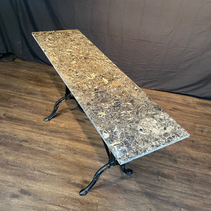 French Marble Top Bistro Style Console Table with Iron Base