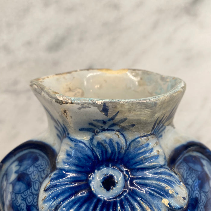 Early Antique Dutch Delft Blue and White Floral Vase, Netherlands