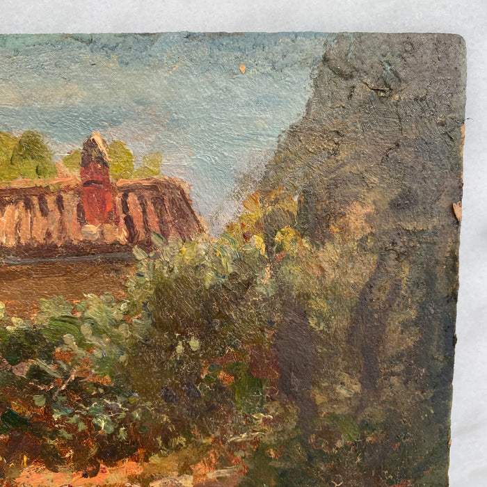 19th Century French Double Sided Impressionist Oil Painting on Board: Landscape