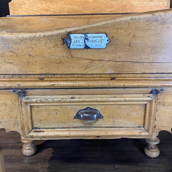 Antique country French Boucherie Billot de Boucher - Butcher's Shop Butcher Block Table with Original Maker's Label