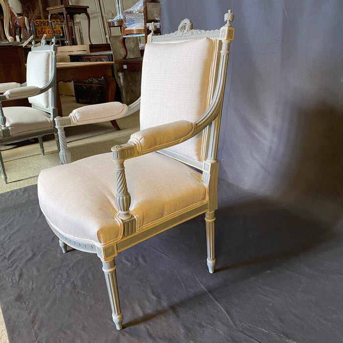 French 19th Century Pair of Louis XVI Neoclassical Painted Armchairs or Fauteuils