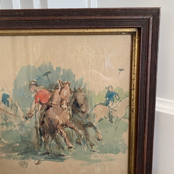 Listed British Artist Bernard Harper Wiles (1883-1966) - Watercolor Painting of Horses in a Polo Match