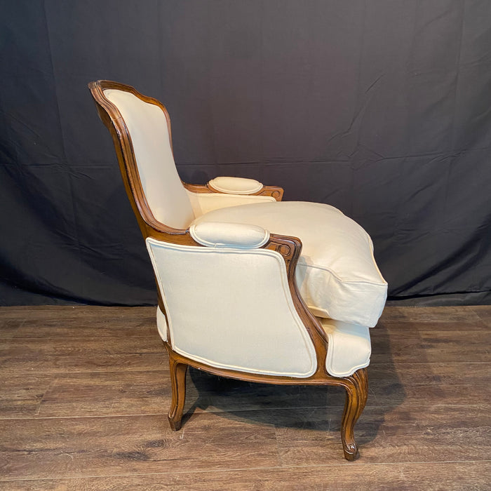 Pair of French Walnut Louis XV Armchairs or Bergere Chairs 19th Century