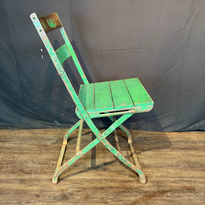 Antique French Folding Cafe' Bistro Chairs in Metal and Wood: Set of Four