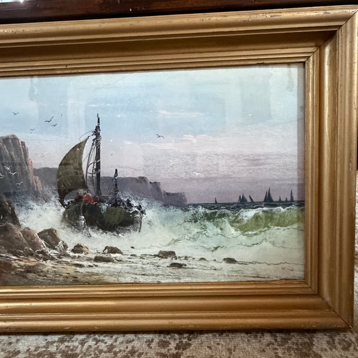 19th Century Coastal Seascape Pastel Painting with Rocky Coast by Listed Artist Clarence E. Braley (1854-1927)