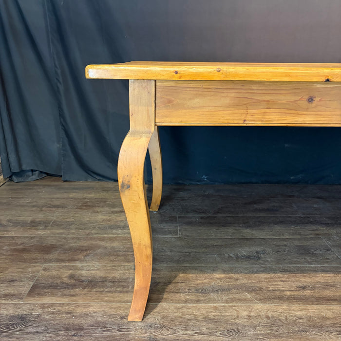 French Provincial Pine Farmhouse Dining Table with Cabriole Legs