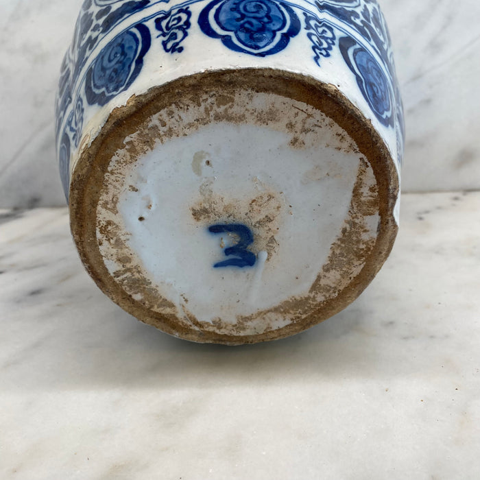 Late 18th Century Dutch Delft Blue and White Hand-Painted Baluster Vase