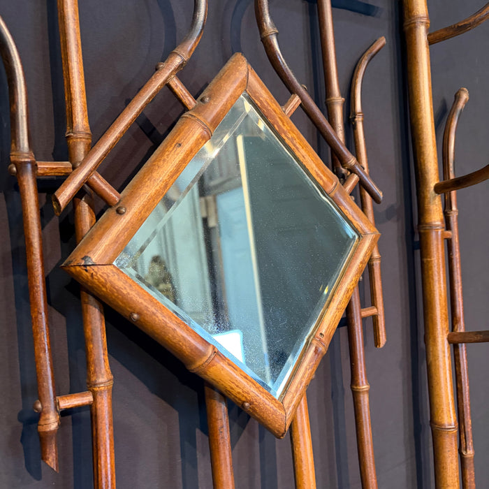 Antique Burnt Bamboo Hall Tree Coat Rack Umbrella Stand and Hat Rack with Mirror